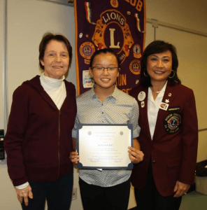 Megan Ku (center) with Susan Ash (left), Westborough Lions Club Speech Contest chair, and Marianna Riemer, District 33A, Region I chair. (Photo/submitted)