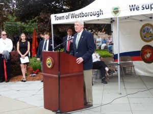 Board of Selectman Chair George Barrette adressed the crowd. 