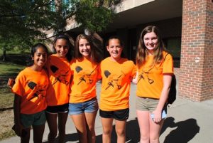 Members of the girls' field hockey team (l to r) - Rhea Balasubramanian, Meghana Paras, Corina Gencarelli, Caitlin Papagelis and Holley Carew. The girls are all in the ninth grade. 