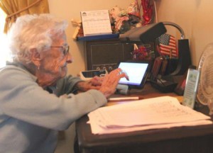 Patient Louise Furcinitti uses Telehealth technology to communicate with SALMON VNA & Hospice from her home in Milford (Photo/submitted)