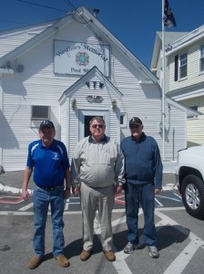 Westborough Veterans of Foreign Wars (VFW) Post 9013 leaders ( l to r) Edward Donnelly, post commander,  Denny Drewry, vice commander, and George Perry, quartermaster, stand in front of the post. (Photo/Bonnie Adams)