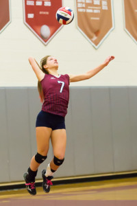 Westborough’s Kristen Steudel shows off her jump serve in a playoff game against Hopkinton.