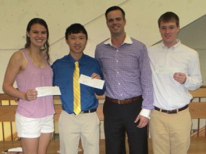 Photo 1: WHS Civic Club Scholarship recipients (l to r: Mia Natale; Frank Chang; Club President Adam Boyce; Mark Schoen)