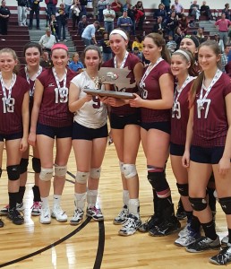 The Westborough girls' volleyball team poses with their runner-up trophy.  Photo/John Orrell 