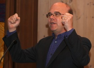 Congressman Jim McGovern speaks Oct. 13 at the Forum on Preventing Gun Violence in Westborough. McGovern said that extreme factions in the gun lobby have prevented meaningful gun control legislation.  Photo/John Swinconeck