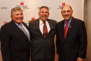 (l to r) Bernie Dennis, American Heart Association chair, Rich Adduci, and Dr. Elliot Antman, American Heart Association president. (Photo/submitted)