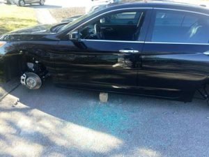 Local man warns of thieves after car stripped of tires in Westborough