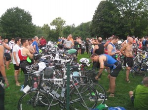 Some of the participants prepare for the bike portion.