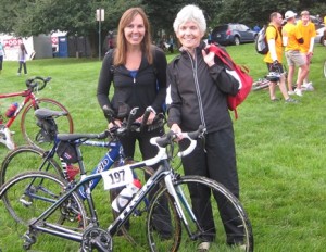 Diane Nardone (l) and Pat Fleischauer (r ) were two of the participants in the triathlon