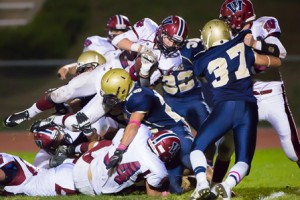 Westborough’s Stephen Falvey attempts to dive over the goal line in the fourth quarter.