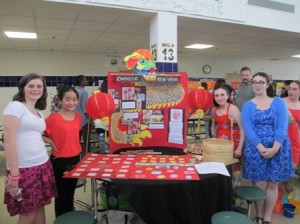 Students Kristina, Leah, Alyssa and Violent present their interactive board  about Chinese New Year.  