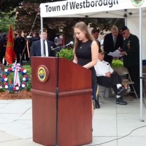Adelene Egan, president of the WHS National Honor Society, recites the Gettysburg address. 
